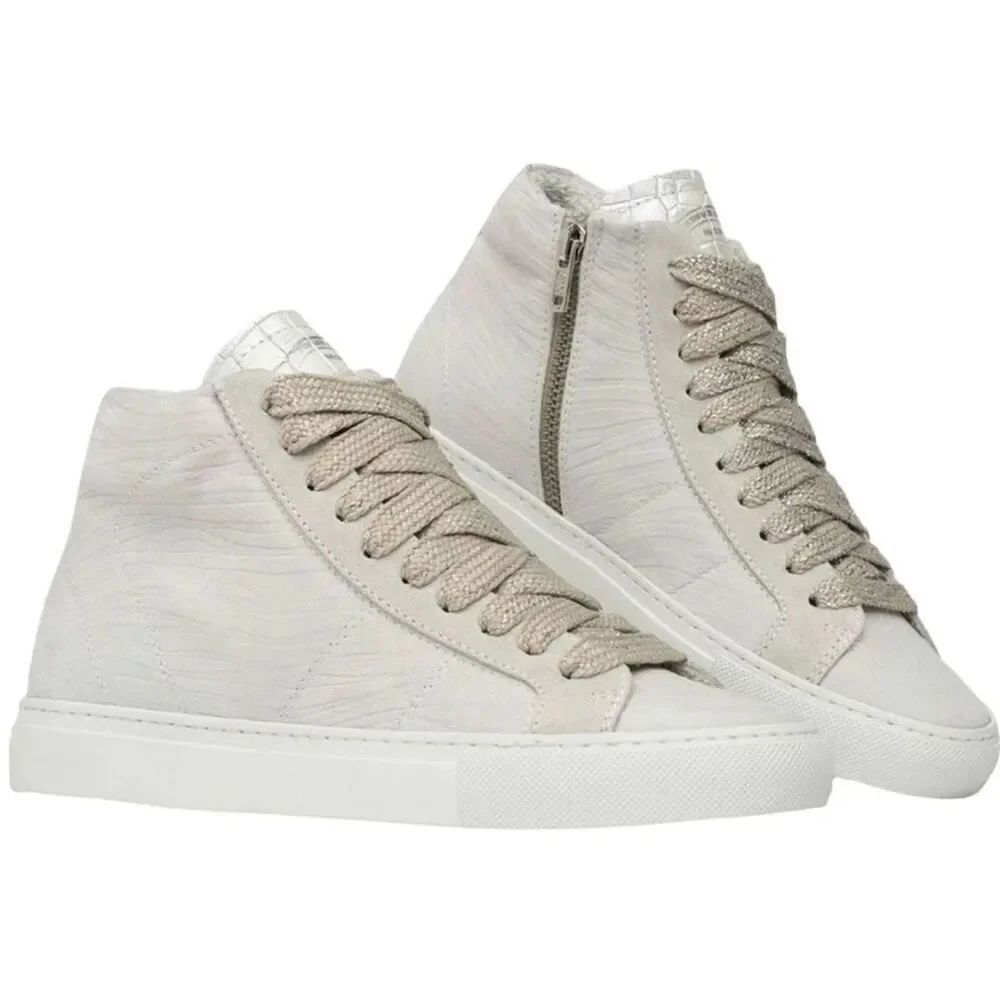P448 Star White ZEBRA Embossed Leather High Tops Sneakers Sz 40, $298